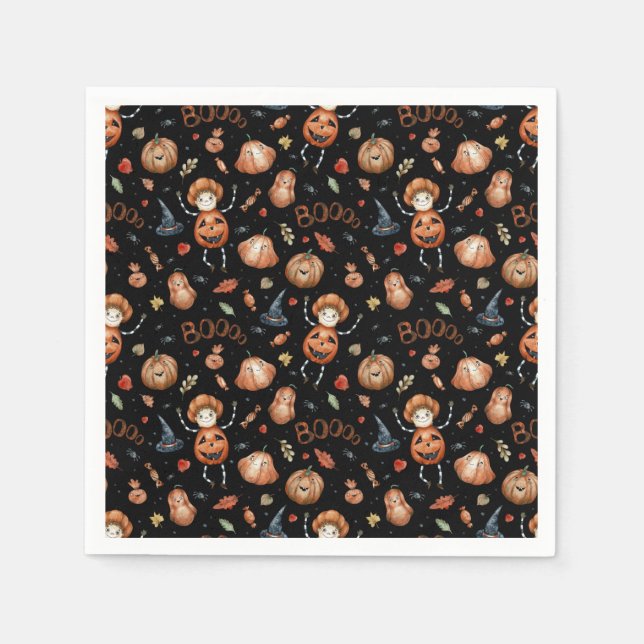 Servilleta De Papel Calabazas y boos de Halloween (Anverso)