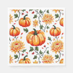 Servilleta De Papel Calabazas y Crisantemos Festivos de Otoño