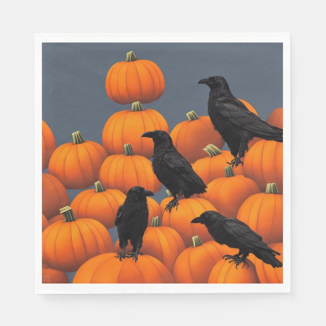 Servilleta De Papel Calabazas Y Crows - Ternera de papel (Anverso)