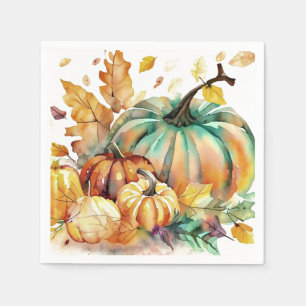 Servilleta De Papel Calabazas y hojas coloridas a la acuarela