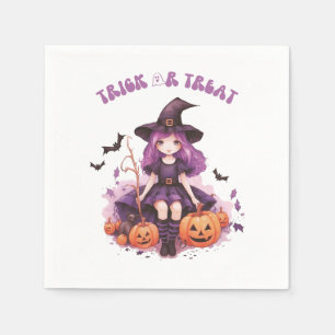 Servilleta De Papel Calabazas y murciélagos de bruja morada de truco o