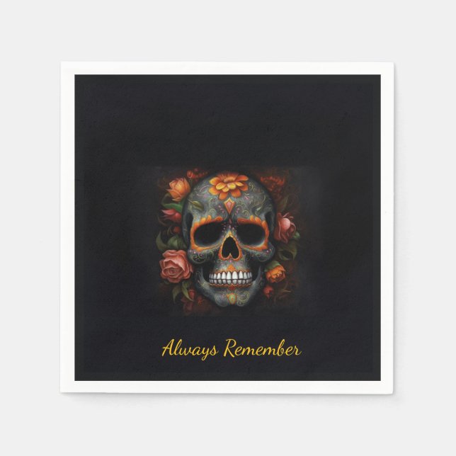 Servilleta De Papel Calavera Azucarada Regal Bloom, personalizable (Anverso)