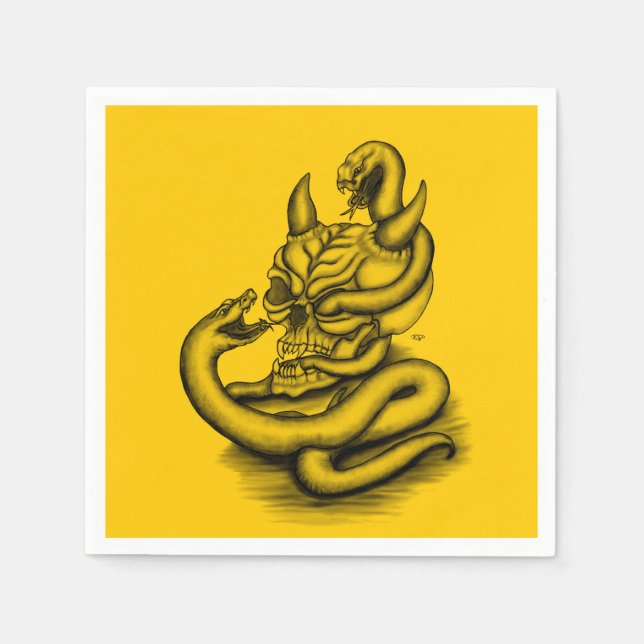 Servilleta De Papel Calavera - Cabeza malvada con serpiente (Anverso)