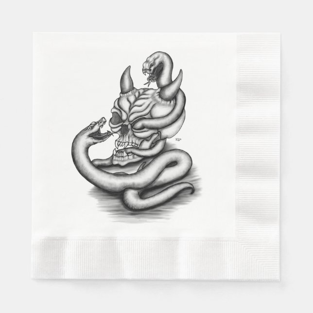 Servilleta De Papel Calavera - Cabeza malvada con serpiente (Anverso)
