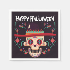 Servilleta De Papel Calavera con gorra y floral fiesta de Halloween