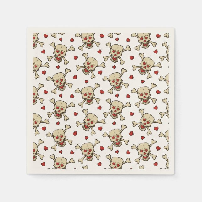 Servilleta De Papel Calavera con patrón cardíaco (Anverso)