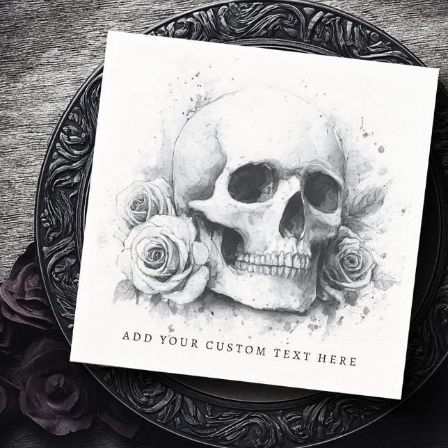 Servilleta De Papel Calavera con pintura acuarela de rosas (Skull with roses watercolor painting napkins)