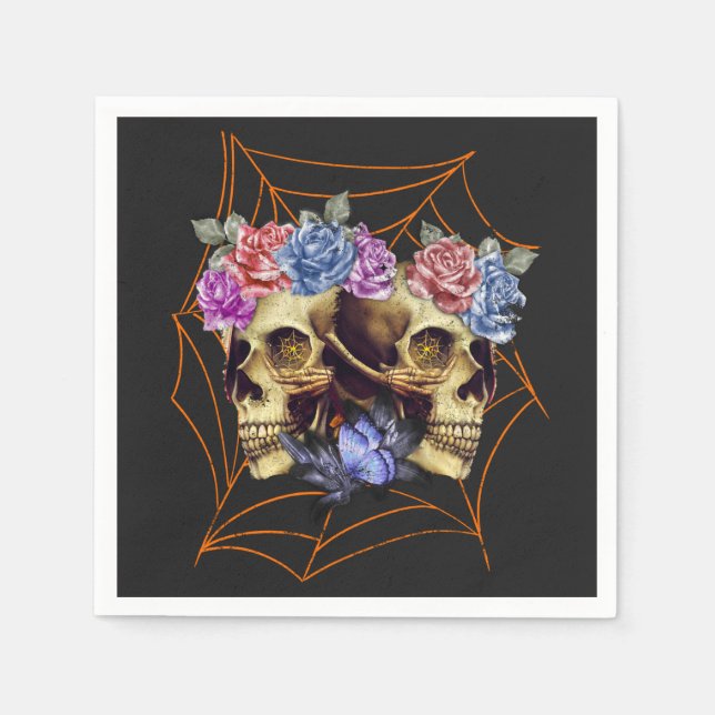 Servilleta De Papel Calavera con Rosas, Halloween gótico (Anverso)