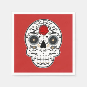 Servilleta De Papel Calavera Cráneo Azucarado Rosa Roja Mexicana