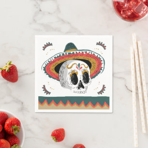 Servilleta De Papel Calavera de azúcar con Halloween en Sombrero