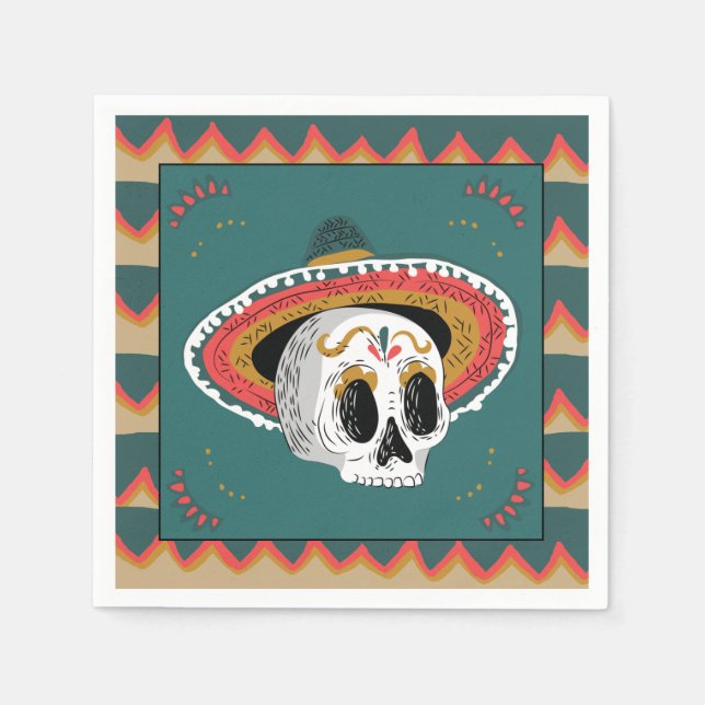 Servilleta De Papel Calavera de azúcar con Sombrero (Anverso)