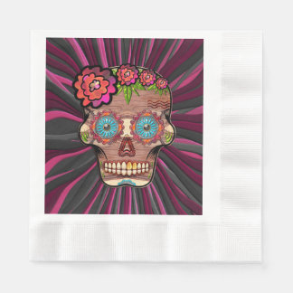 Servilleta De Papel Calavera de azúcar de aspecto de madera tallada co
