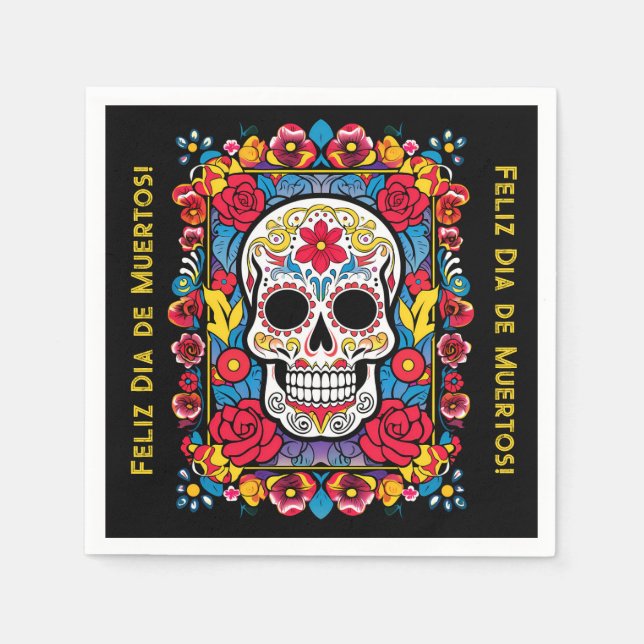 Servilleta De Papel Calavera de azúcar de Dia de Muertos (Anverso)