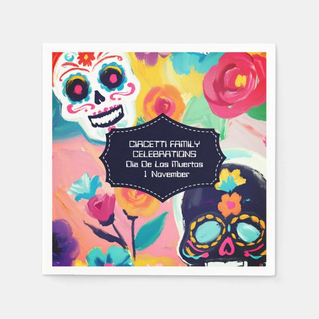 Servilleta De Papel Calavera de azúcar del Día de los Muertos (Anverso)