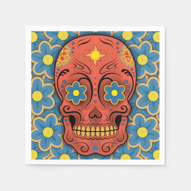 Servilleta De Papel Calavera de azúcar - Día de los Muertos (margarita (Anverso)