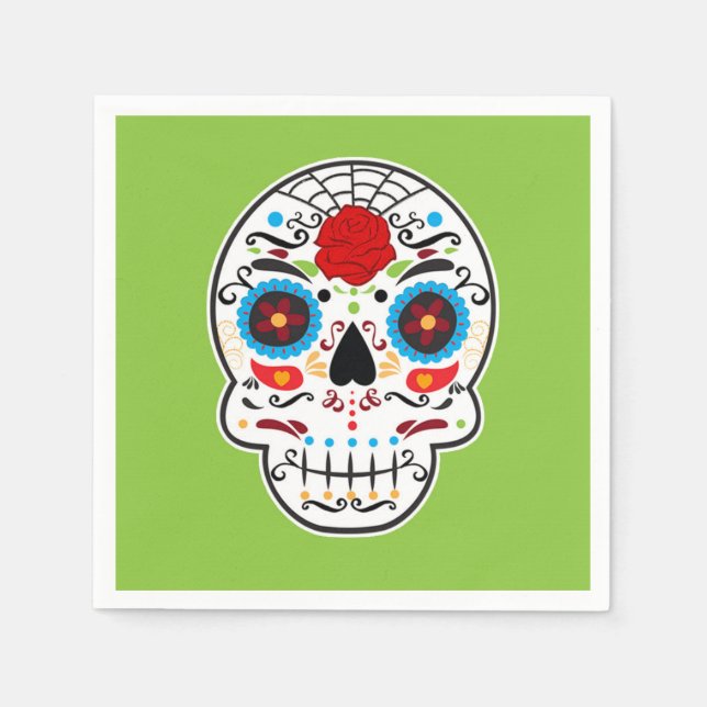 Servilleta De Papel Calavera de azúcar Fiesta de esqueleto español mex (Anverso)