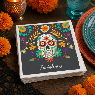 Servilleta De Papel Calavera de azúcar floral del Día de los Muertos