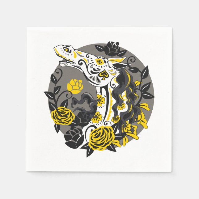 Servilleta De Papel Calavera de caballo con el Día de las Rosas Amaril (Anverso)