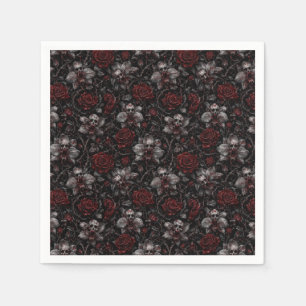 Servilleta De Papel Calavera de Orquídea de Obsidiana y Rosa Silvestre