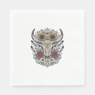 Servilleta De Papel Calavera de toro floral vintage occidental