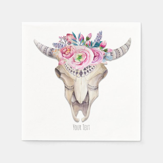 Servilleta De Papel Calavera de vaca floral rústica Boho Chic fiesta p (Anverso)