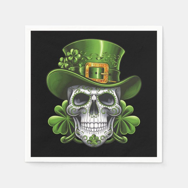 Servilleta De Papel Calavera Día de San Patricio Trébol (Anverso)