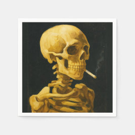 Servilleta De Papel Calavera Dorada Fumando – Única Inspirada en Van G