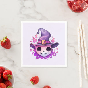 Servilleta De Papel Calavera en sombrero de bruja caprichoso Halloween