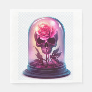 Servilleta De Papel Calavera en vaso de rosa