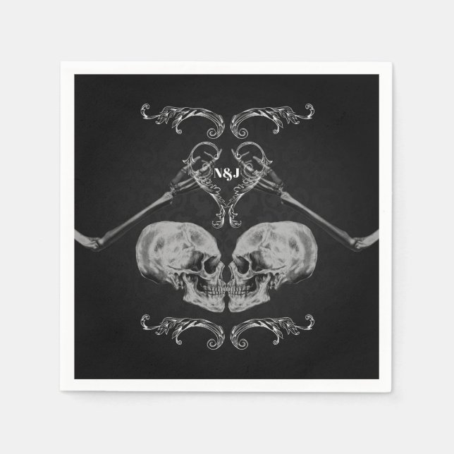 Servilleta De Papel "Calavera enamorada" esqueletos de época Boda negr (Anverso)