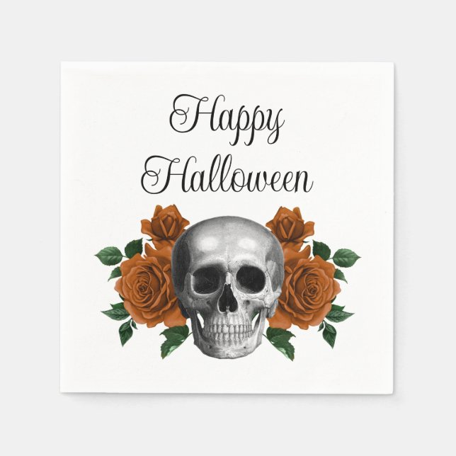 Servilleta De Papel Calavera Floral Gótico Halloween (Anverso)
