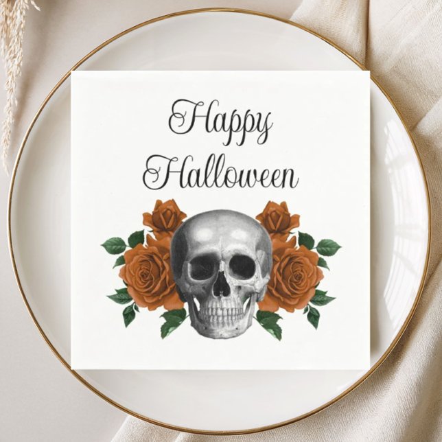 Servilleta De Papel Calavera Floral Gótico Halloween (Gothic Floral Skull Halloween Napkins)