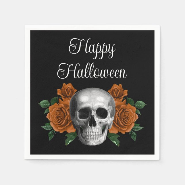 Servilleta De Papel Calavera Floral Gótico Negro Halloween (Anverso)