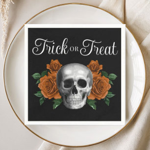 Servilleta De Papel Calavera Floral Gótico Negro Truco o Trato Hallowe