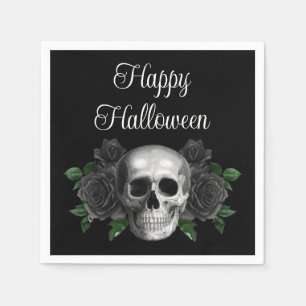 Servilleta De Papel Calavera Floral Negro Gótico Halloween