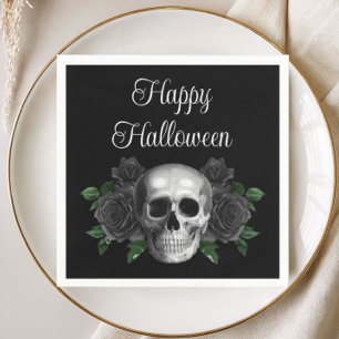 Servilleta De Papel Calavera Floral Negro Gótico Halloween