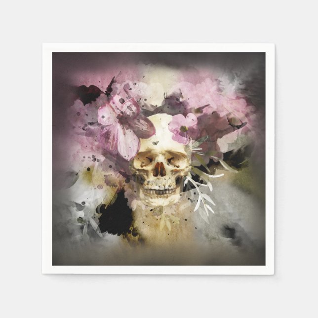 Servilleta De Papel Calavera floral rosa (Anverso)