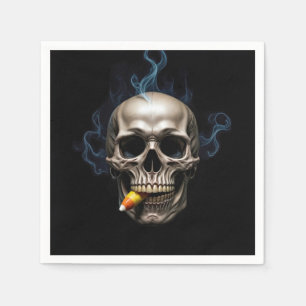 Servilleta De Papel Calavera Fumadora de Halloween Mordiendo Maíz de C