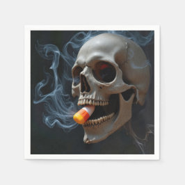 Servilleta De Papel Calavera fumando Halloween mordiendo maíz de caram