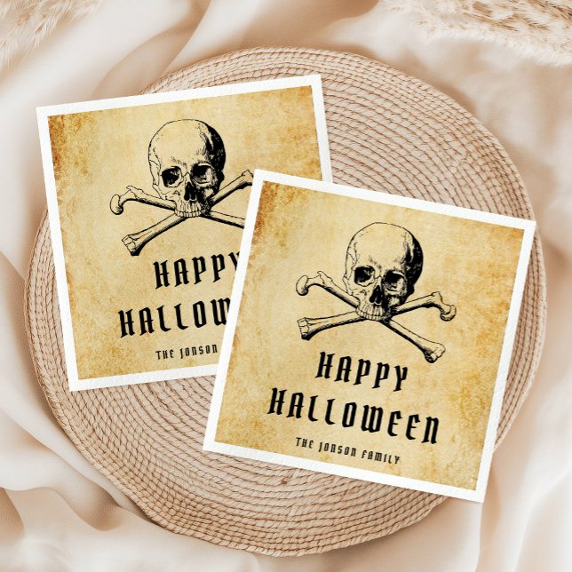 Servilleta De Papel Calavera Pirata Vintage & Huesos Halloween  (Vintage Pirate Skull & Bones Halloween Napkins)