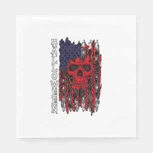 Servilleta De Papel Calavera Roja de Halloween Bandera Americana Telar
