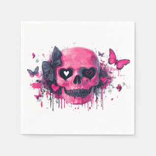 Servilleta De Papel Calavera rosa con mariposas y corazones