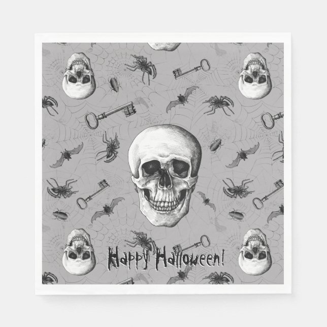 Servilleta De Papel Calavera y arañas escalofriantes (Anverso)