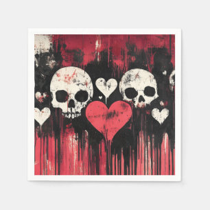 Servilleta De Papel Calavera y corazones grunge - negrita Arte rojo y