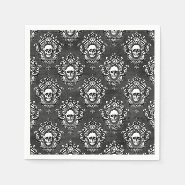 Servilleta De Papel Calavera y gótica gris (Anverso)