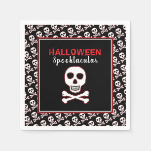 Servilleta De Papel Calavera y huesos, fiesta roja de Halloween