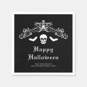 Servilleta De Papel Calavera y murciélagos Gótico Feliz Halloween Negr