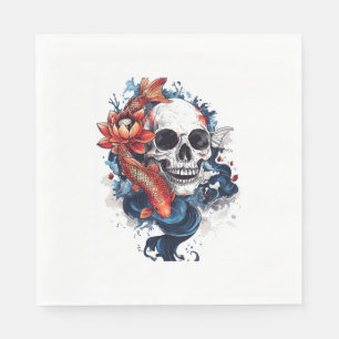 Servilleta De Papel Calavera y serenidad de Koi