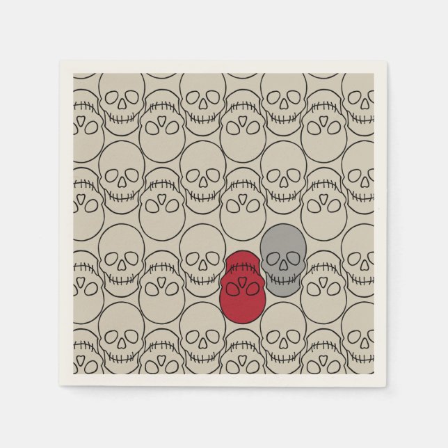 Servilleta De Papel Calaveras - Blanco óseo y negro mural (Anverso)