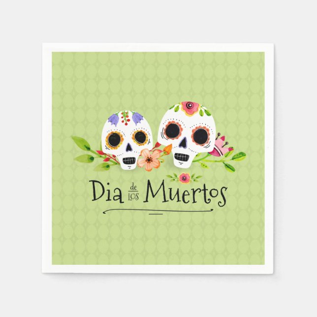 Servilleta De Papel Calaveras de azúcar floral Dia de Muertos | Servil (Anverso)